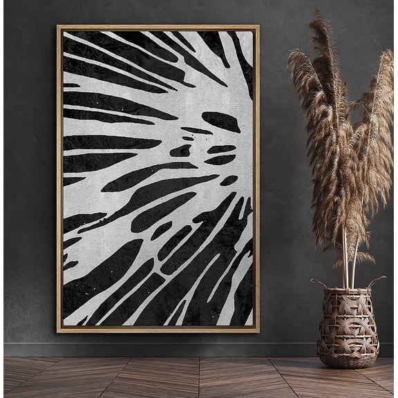 PixonSign Framed Canvas Print Wall Art Abstract Close-Up of Flower Nature Wildlife Illustrations Modern Art Modern Dramatic Grey Dark Black and White for Living Room, Bedroom, Office - 16"x24" Natural