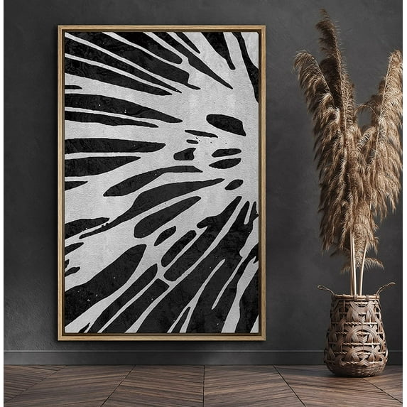 PixonSign Framed Canvas Print Wall Art Abstract Close-Up of Flower Nature Wildlife Illustrations Modern Art Modern Dramatic Grey Dark Black and White for Living Room, Bedroom, Office - 16"x24" Natural