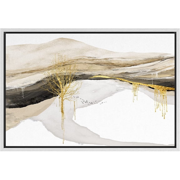 PixonSign Framed Canvas Print Wall Art Abstract Gold Geometric Mountain Range Nature Wilderness Illustrations Modern Art Rustic Zen Landscape Colorful - 24"x36" White