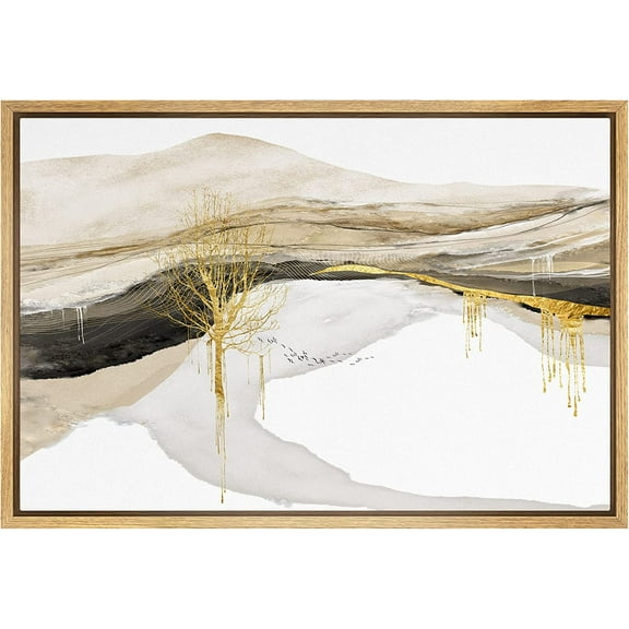 PixonSign Framed Canvas Print Wall Art Abstract Gold Geometric Mountain Range Nature Wilderness Illustrations Modern Art Rustic Zen Landscape Colorful - 16"x24" Natural