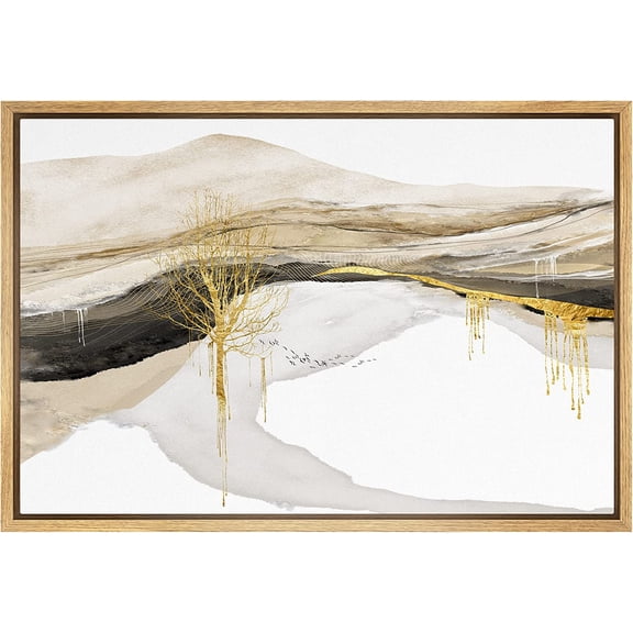 PixonSign Framed Canvas Print Wall Art Abstract Gold Geometric Mountain Range Nature Wilderness Illustrations Modern Art Rustic Zen Landscape Colorful - 24"x36" Natural