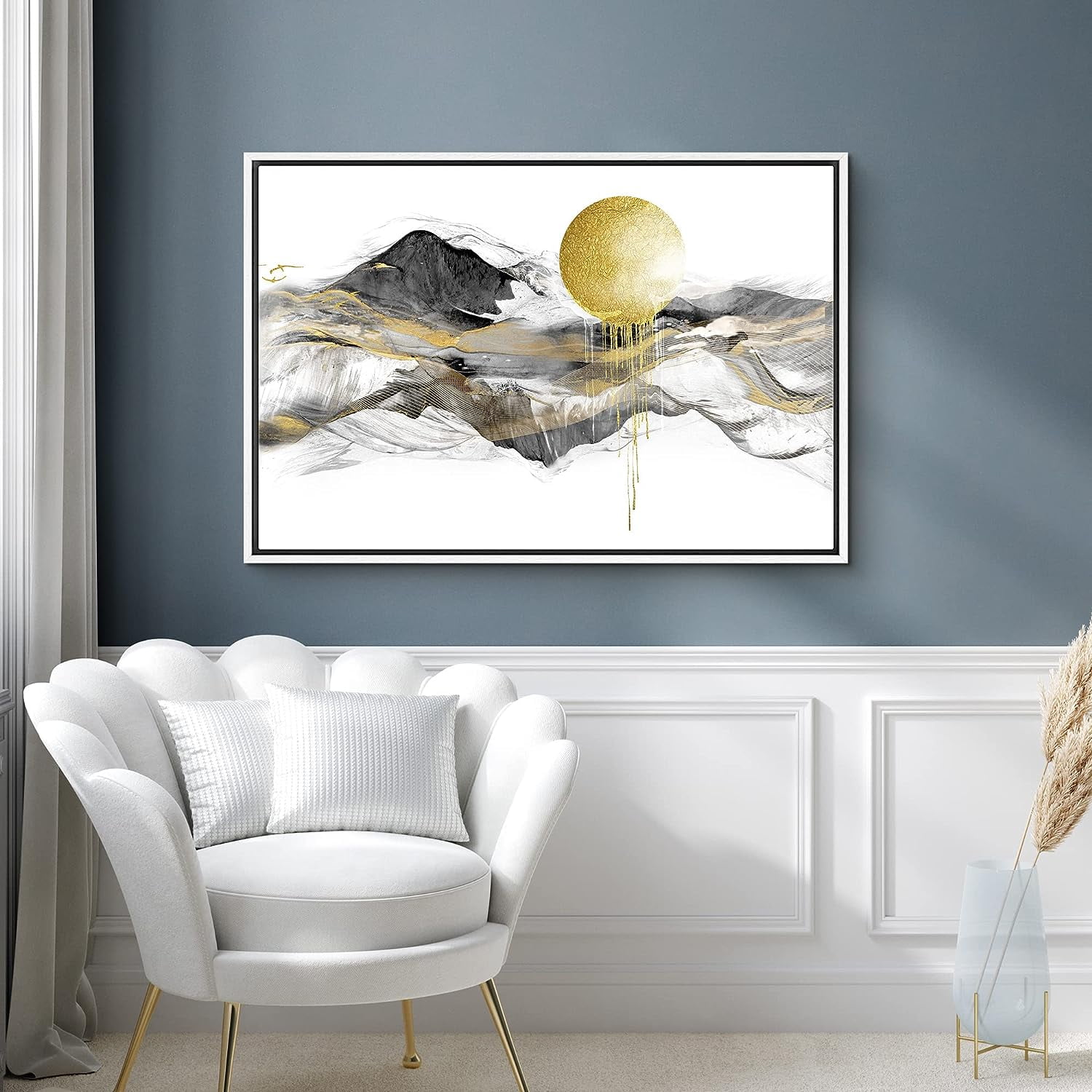 PixonSign Framed Canvas Print Wall Art Abstract Gold Geometric Sun ...