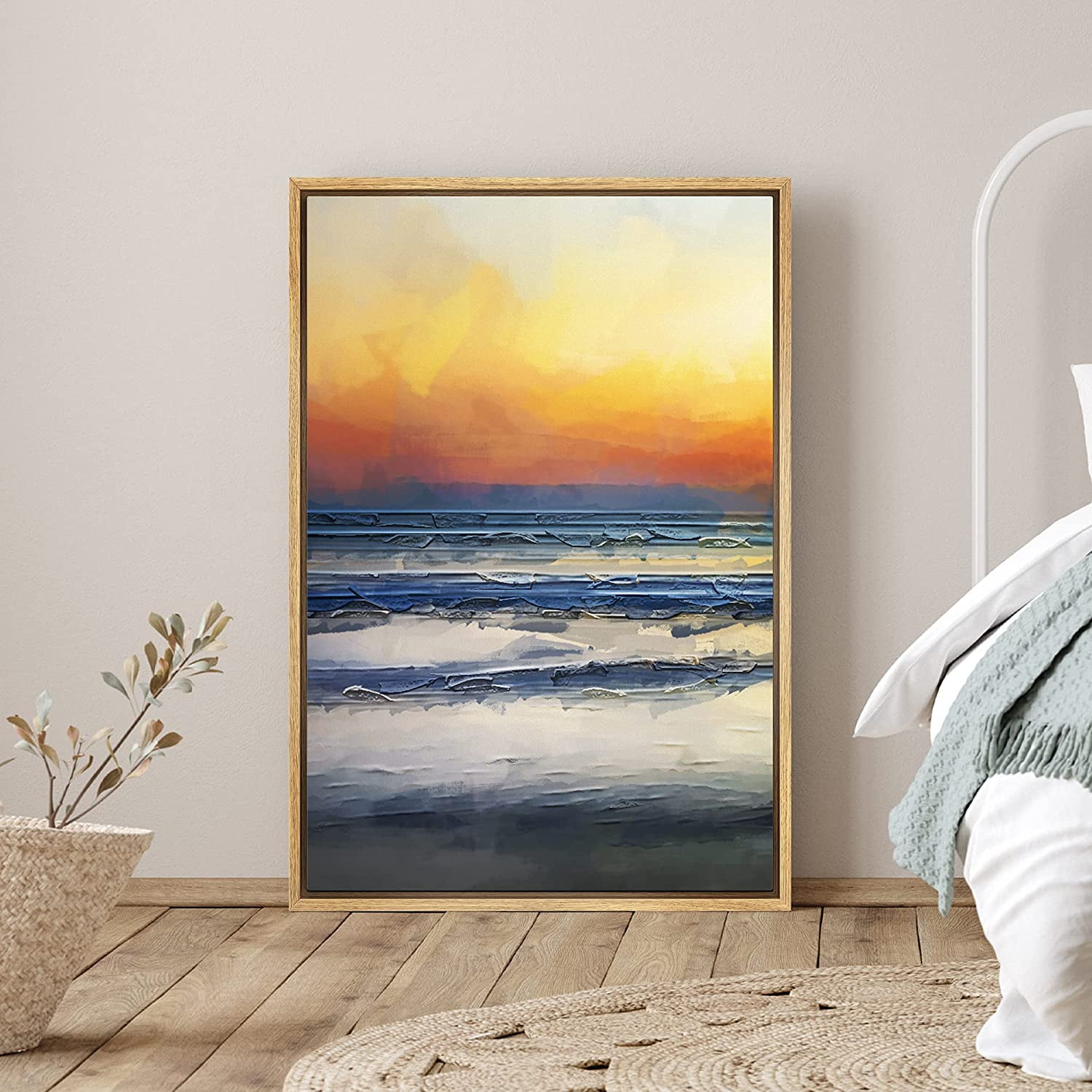 PixonSign Framed Canvas Print Wall Art Abstract Colorblock Ocean Horizon  Scenic Shapes Illustrations Modern Art Contemporary Dramatic Multicolor for  Living Room, Bedroom, Office - 16x24 Natural 