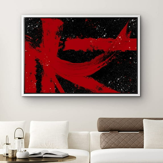 PixonSign Framed Canvas Print Wall Art Abstract Red Brushstrokes Graffiti and Street Art Shapes Illustrations Modern Art Alternative Dramatic Ultra for Living Room, Bedroom, Office - 24"x36" White