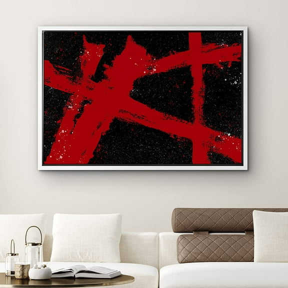 PixonSign Framed Canvas Print Wall Art Abstract Red Line Art Graffiti and Street Art Shapes Illustrations Modern Art Alternative Dramatic Ultra for Living Room, Bedroom, Office - 24"x36" White