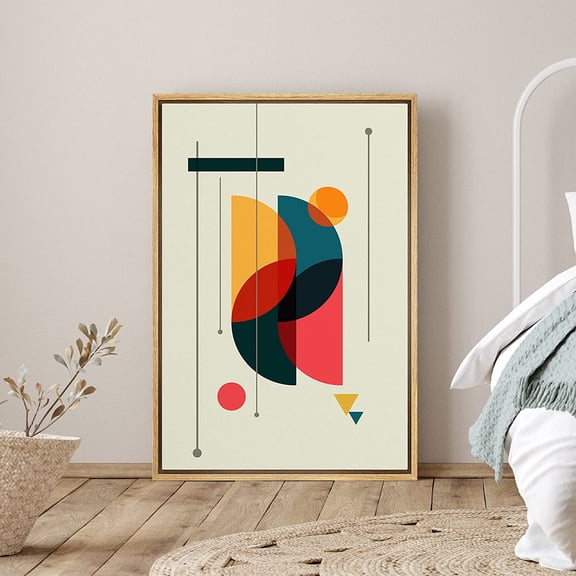PixonSign Framed Canvas Print Wall Art Abstract Semi Circle Midcentury Art Geometric Shapes Illustrations Modern Art Contemporary Multicolor Ultra for Living Room, Bedroom, Office - 16"x24" Natural