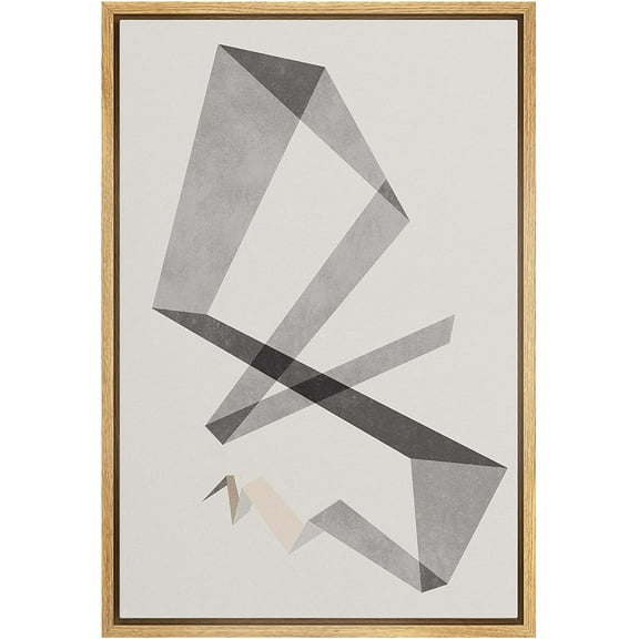PixonSign Framed Canvas Print Wall Art Art Deco Vintage Gray Geometric Line Pattern Abstract Shapes Illustrations Modern Art Decorative Minimal for Living Room, Bedroom, Office - 24"x36" Natural