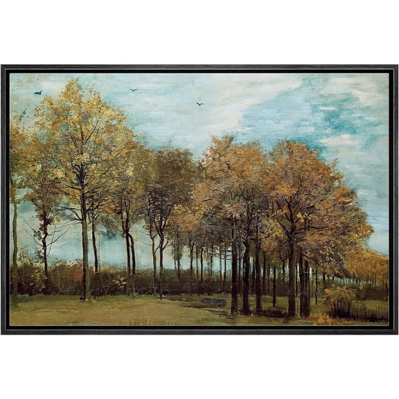 PixonSign Framed Canvas Print Wall Art Autumn Landscape by Vincent Van Gogh Nature Wilderness Illustrations Modern Art Decorative Floral Botanical Minimal Calm/Relax/Cozy Fine Art - 16"x24" Black