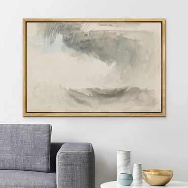 PixonSign Framed Canvas Print Wall Art Black Blue Abstract Pastel Landscape Nature Wilderness Illustrations Modern Art Decorative Minimal Rustic for Living Room, Bedroom, Office - 16"x24" Natural