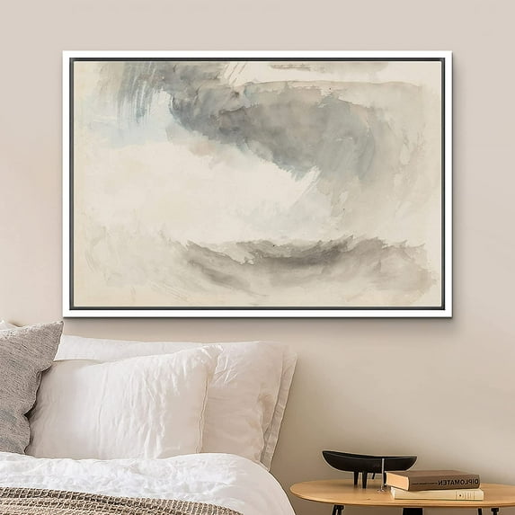 PixonSign Framed Canvas Print Wall Art Black Blue Abstract Pastel Landscape Nature Wilderness Illustrations Modern Art Decorative Minimal Rustic for Living Room, Bedroom, Office - 24"x36" White