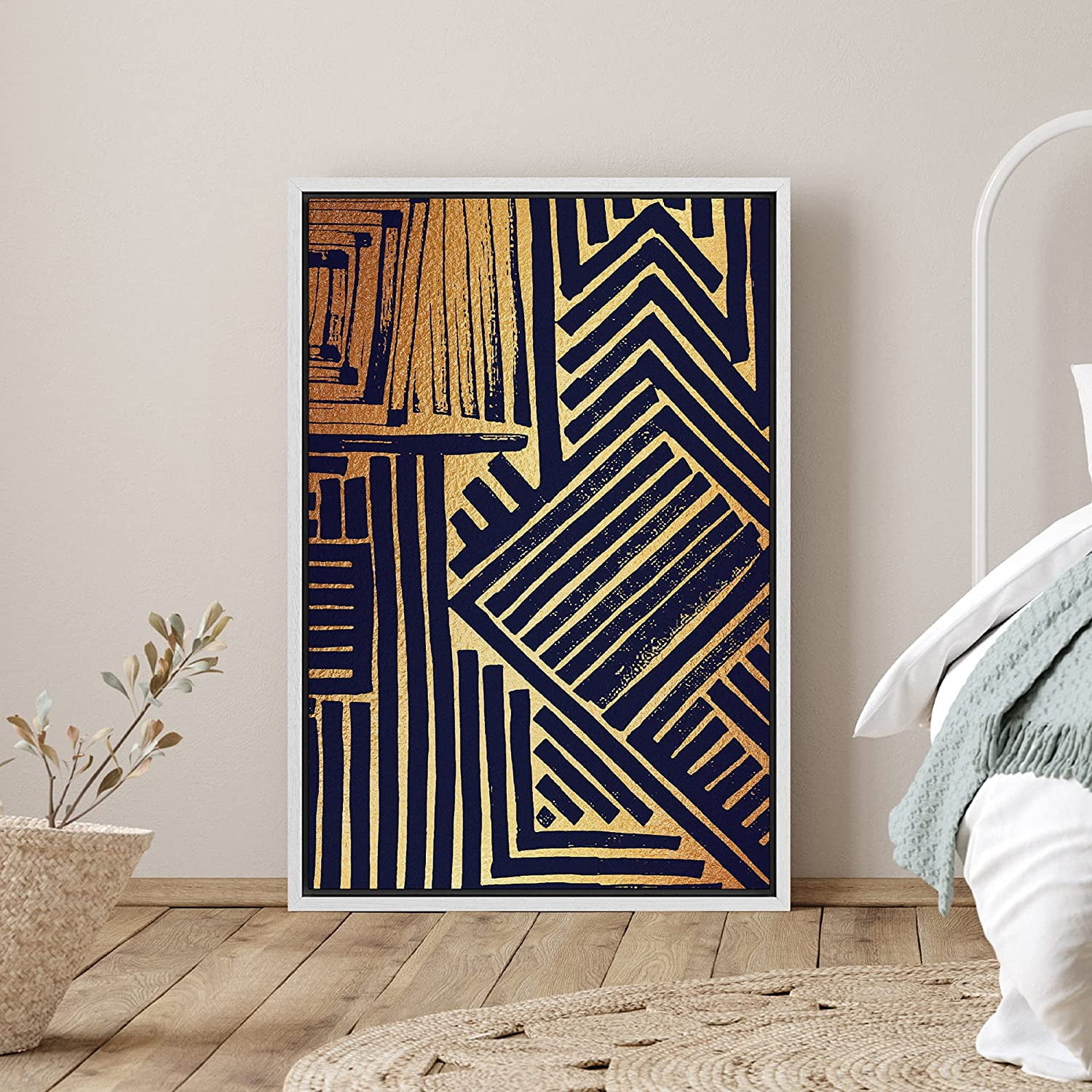 PixonSign Framed Canvas Print Wall Art Black and Gold Geometric Square ...