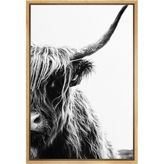 PixonSign Framed Canvas Print Wall Art Black & White Shetland Cow Farmhouse Decor Rustic Decor Nature Animals Modern Art Realism Cozy Decorative Colorful Multicolor - 24"x36" Natural