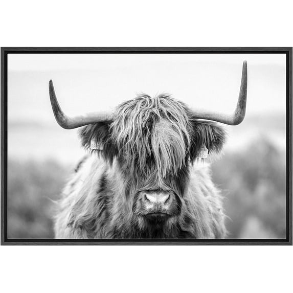 PixonSign Framed Canvas Print Wall Art Black & White Shetland Cow Portrait Farmhouse Art Rustic Decor Nature Animals Modern Art Realism Cozy Decorative Colorful Multicolor - 24"x36" Black