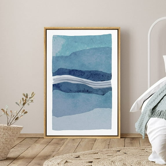 PixonSign Framed Canvas Print Wall Art Blue Coloblocks with White Line Abstract Shapes Illustrations Minimalism Contemporary Colorful Multicolor for Living Room, Bedroom, Office - 24"x36" Natural