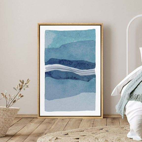 PixonSign Framed Canvas Print Wall Art Blue Coloblocks with White Line Abstract Shapes Illustrations Minimalism Contemporary Colorful Multicolor for Living Room, Bedroom, Office - 24"x36" Natural