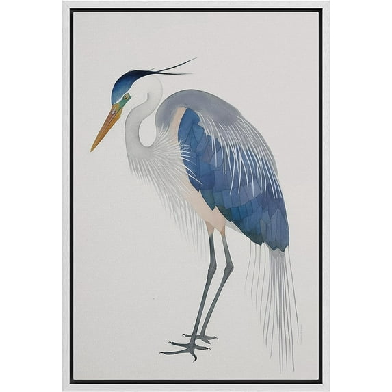 PixonSign Framed Canvas Print Wall Art Blue Heron Bird Portrait Pastel Watercolor Animals Wilderness Illustrations Modern Art Antique Vintage Farmhouse Relax/Calm/Cozy for Bedroom - 16"x24" White