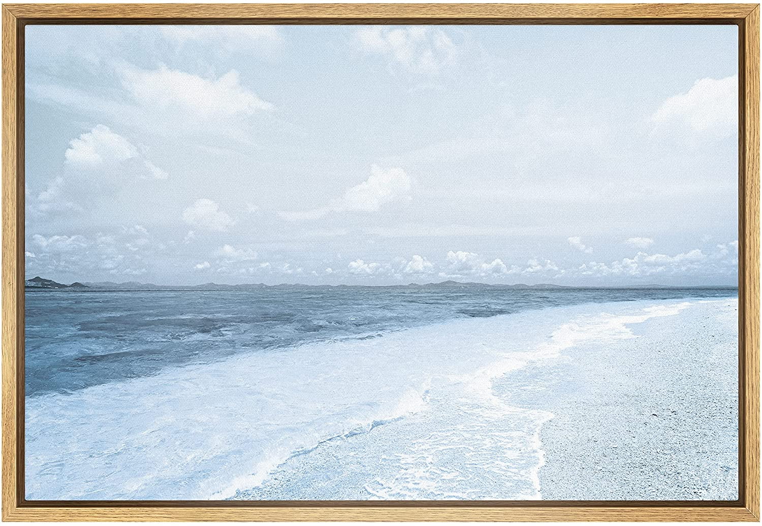 PixonSign Framed Canvas Print Wall Art Blue Ocean Waves Along Beach ...