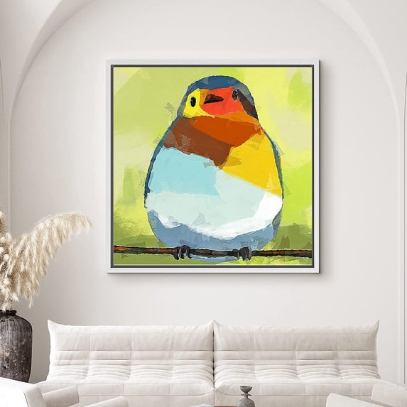 PixonSign Framed Canvas Print Wall Art Blue, Yellow, Gold Finch Animals Wilderness Illustrations Modern Art Chic Closeup Colorful Multicolor Ultra for Living Room, Bedroom, Office - 16"x16" White