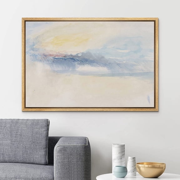 PixonSign Framed Canvas Print Wall Art Blue Yellow Pastel Cloud Landscape Nature Wilderness Illustrations Modern Art Decorative Minimal Rustic for Living Room, Bedroom, Office - 16"x24" Natural