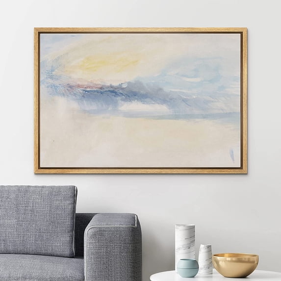 PixonSign Framed Canvas Print Wall Art Blue Yellow Pastel Cloud Landscape Nature Wilderness Illustrations Modern Art Decorative Minimal Rustic for Living Room, Bedroom, Office - 24"x36" Natural
