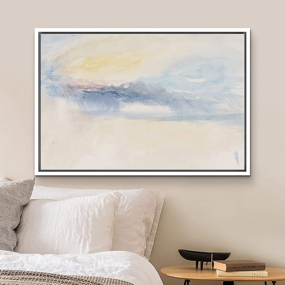 PixonSign Framed Canvas Print Wall Art Blue Yellow Pastel Cloud Landscape Nature Wilderness Illustrations Modern Art Decorative Minimal Rustic for Living Room, Bedroom, Office - 24"x36" White