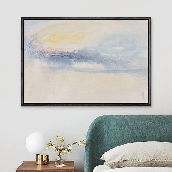 PixonSign Framed Canvas Print Wall Art Blue Yellow Pastel Cloud Landscape Nature Wilderness Illustrations Modern Art Decorative Minimal Rustic for Living Room, Bedroom, Office - 24"x36" Black