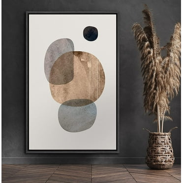 PixonSign Framed Canvas Print Wall Art Brown, Gray, Black Watercolor Squares Abstract Shapes Illustrations Minimalism Chic Relax/Calm Multicolor Warm for Living Room, Bedroom, Office - 16"x24" Black