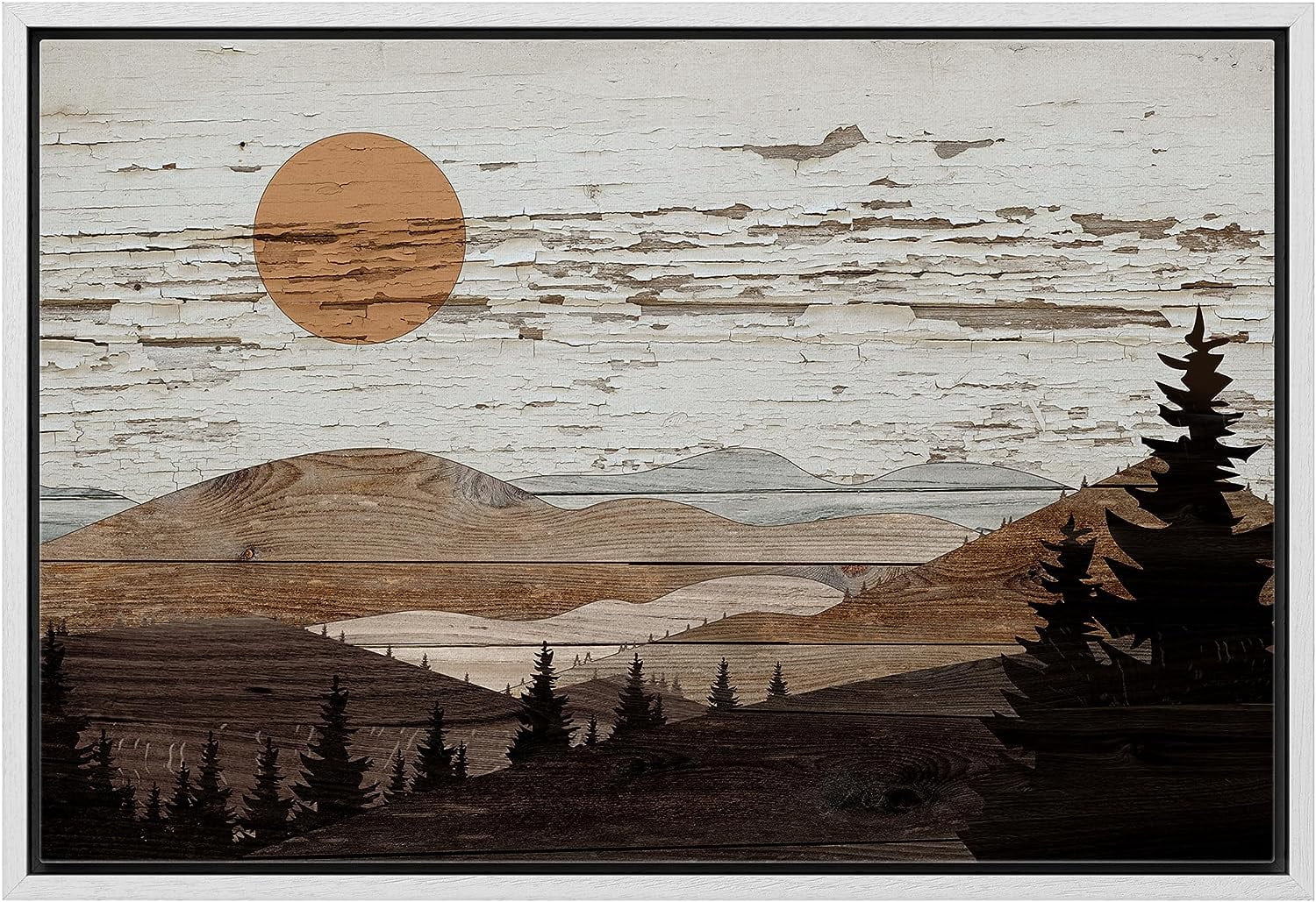 絵画 Brown Mountain PixonSign Framed Canvas Print Wall Art Brown Mountain Range Forest