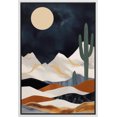 thumbnail image 1 of PixonSign Framed Canvas Print Wall Art Cactus Desert Mountain Range Nature Wilderness Illustrations Decorative Bohemian Rustic Mid-Century Modern Desert Landscape - 24"x36" White, 1 of 5