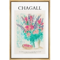 PixonSign Framed Canvas Print Wall Art Chagall Watercolor Neon Pastel Flower Bouquet Classic Vintage Illustrations Fine Art Decorative Multicolor for Living Room, Bedroom, Office - 24"x36" NATURAL