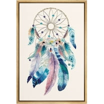 PixonSign Framed Canvas Print Wall Art Circle Dreamcatcher with Watercolor Feathers Birds Sky Illustrations Modern Art Colorful Multicolor Boho Decor for Living Room, Bedroom - 24"x36" Natural