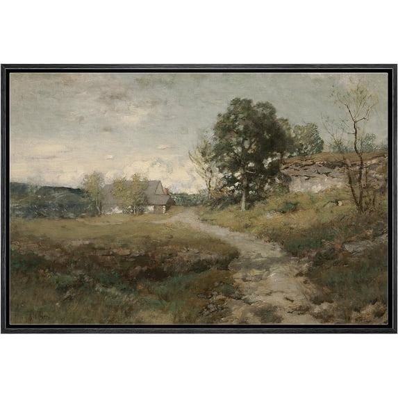 PixonSign Framed Canvas Print Wall Art Country Village Rustic Rural Landscape Nature Wilderness Illustrations Fine Art Farmhouse Floral Botanical Calm/Relax Cozy for Bedroom - 24"x36" Black