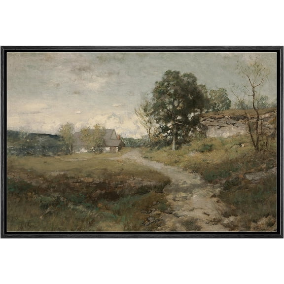 PixonSign Framed Canvas Print Wall Art Country Village Rustic Rural Landscape Nature Wilderness Illustrations Fine Art Farmhouse Floral Botanical Calm/Relax Cozy for Bedroom - 24"x36" Black