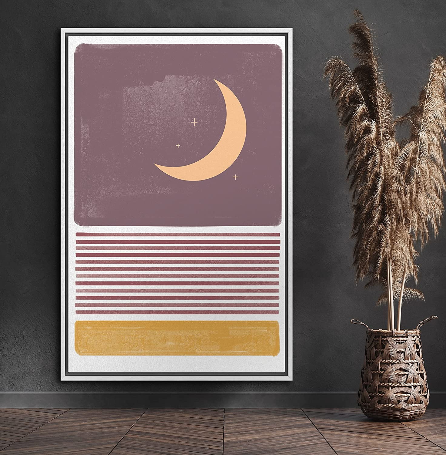 PixonSign Framed Canvas Print Wall Art Crescent Moon Over Lines Nature ...