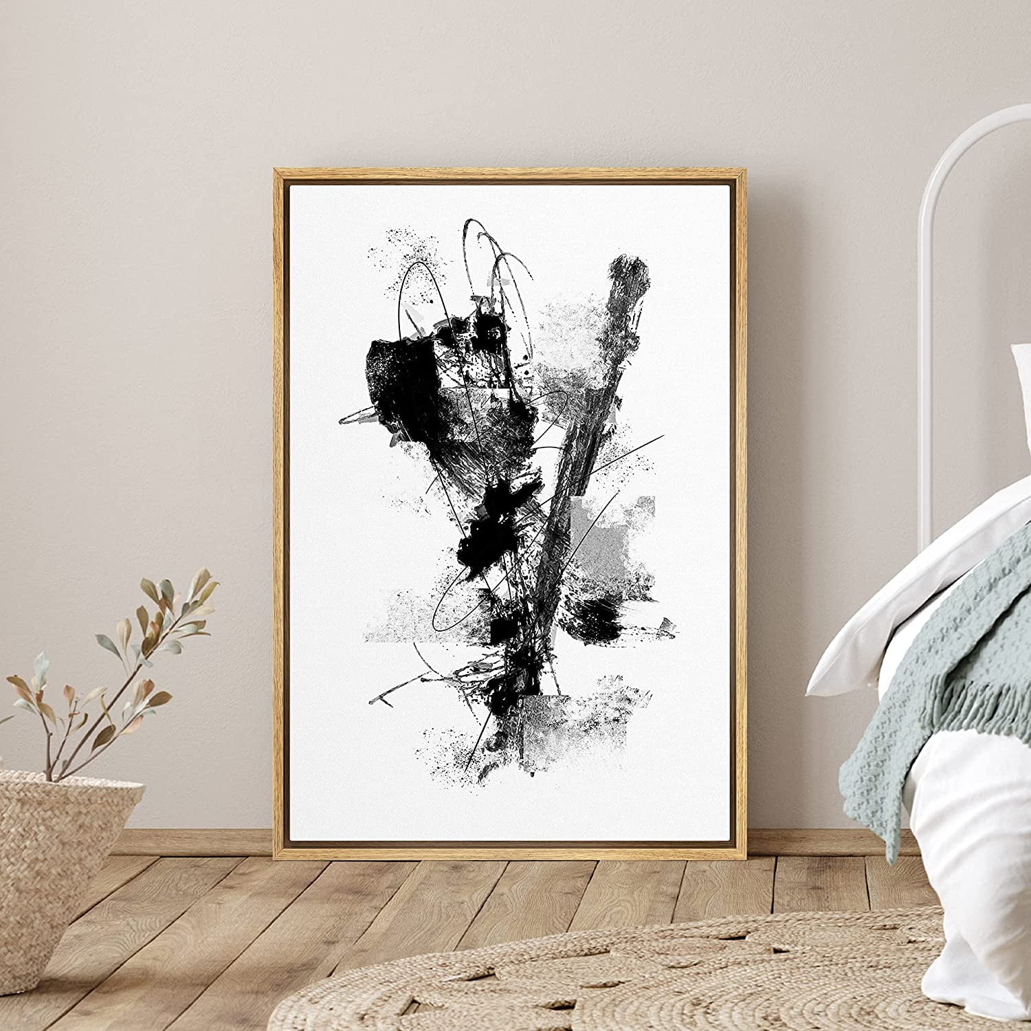 PixonSign Framed Canvas Print Wall Art Curved Black Blushstrokes