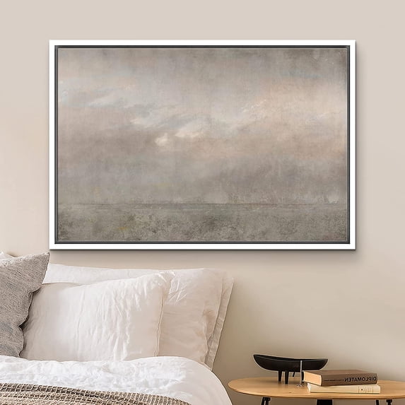 PixonSign Framed Canvas Print Wall Art Dark Brown Storm Cloud Landscape Abstract Shapes Illustrations Modern Art Decorative Minimal Relax/Calm for Living Room, Bedroom, Office - 24"x36" White