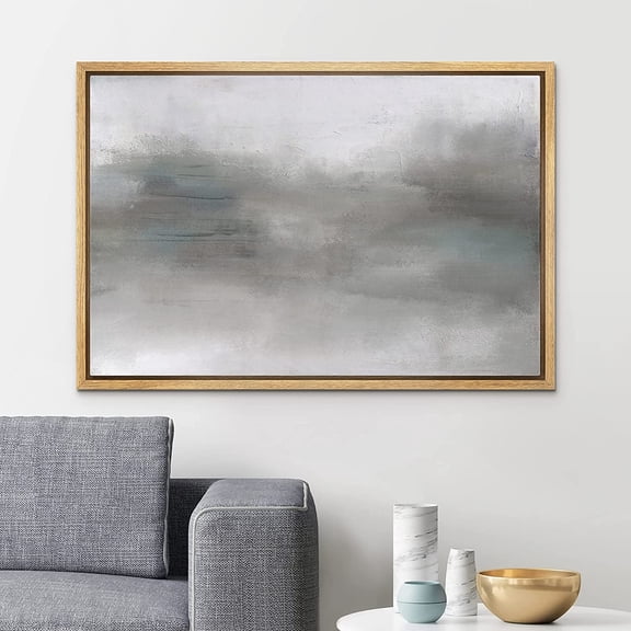 PixonSign Framed Canvas Print Wall Art Dark Gray Storm Cloud Pastel Landscape Abstract Shapes Illustrations Modern Art Decorative Minimal Relax/Calm for Living Room, Bedroom, Office - 16"x24" NATURAL