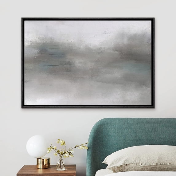 PixonSign Framed Canvas Print Wall Art Dark Gray Storm Cloud Pastel Landscape Abstract Shapes Illustrations Modern Art Decorative Minimal Relax/Calm for Living Room, Bedroom, Office - 24"x36" Black