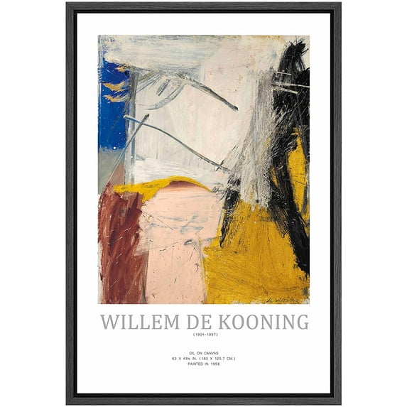 PixonSign Framed Canvas Print Wall Art De Kooning Colorful Paint Strokes Abstract Shapes Illustrations Fine Art Decorative Minimalist Relax/Calm for Living Room, Bedroom, Office - 16"x24" Black