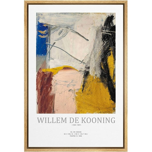 PixonSign Framed Canvas Print Wall Art De Kooning Colorful Paint Strokes Abstract Shapes Illustrations Fine Art Decorative Minimalist Relax/Calm for Living Room, Bedroom, Office - 16"x24" Natural
