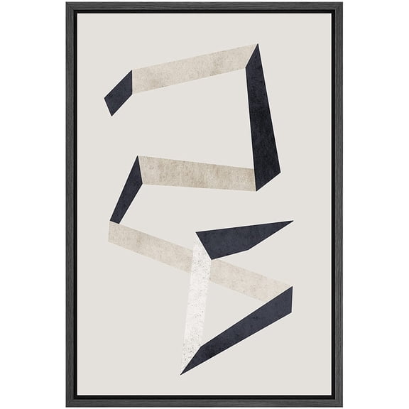 PixonSign Framed Canvas Print Wall Art Art Deco Black & White Geometric Line Pattern Abstract Shapes Illustrations Modern Art Decorative Minimal for Living Room, Bedroom, Office - 24"x36" Black