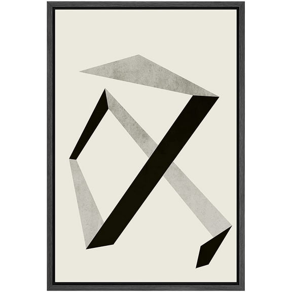 PixonSign Framed Canvas Print Wall Art Art Deco Retro Black Gray Geometric Line Pattern Abstract Shapes Illustrations Modern Art Decorative Minimal for Living Room, Bedroom, Office - 16"x24" Black