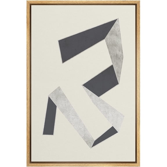PixonSign Framed Canvas Print Wall Art Art Deco Retro Gray Geometric Line Pattern Abstract Shapes Illustrations Modern Art Decorative Minimal for Living Room, Bedroom, Office - 16"x24" Natural