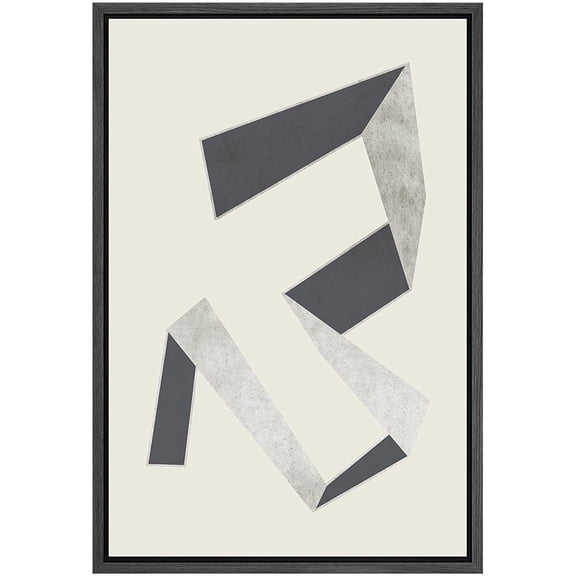 PixonSign Framed Canvas Print Wall Art Art Deco Retro Gray Geometric Line Pattern Abstract Shapes Illustrations Modern Art Decorative Minimal for Living Room, Bedroom, Office - 24"x36" Black