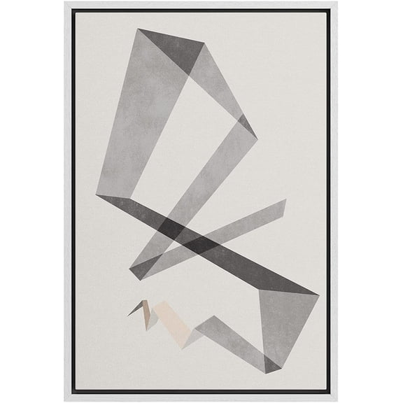 PixonSign Framed Canvas Print Wall Art Art Deco Vintage Gray Geometric Line Pattern Abstract Shapes Illustrations Modern Art Decorative Minimal for Living Room, Bedroom, Office - 16"x24" White