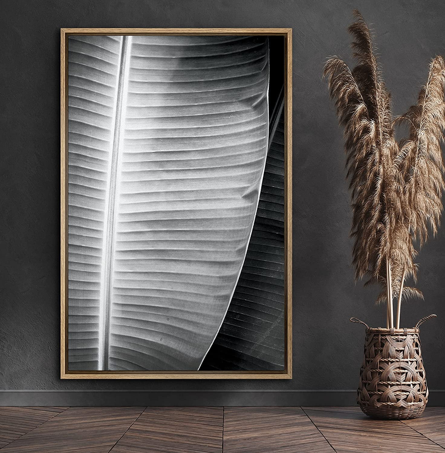 PixonSign Framed Canvas Print Wall Art Detailed Banana Leaf Botanical ...
