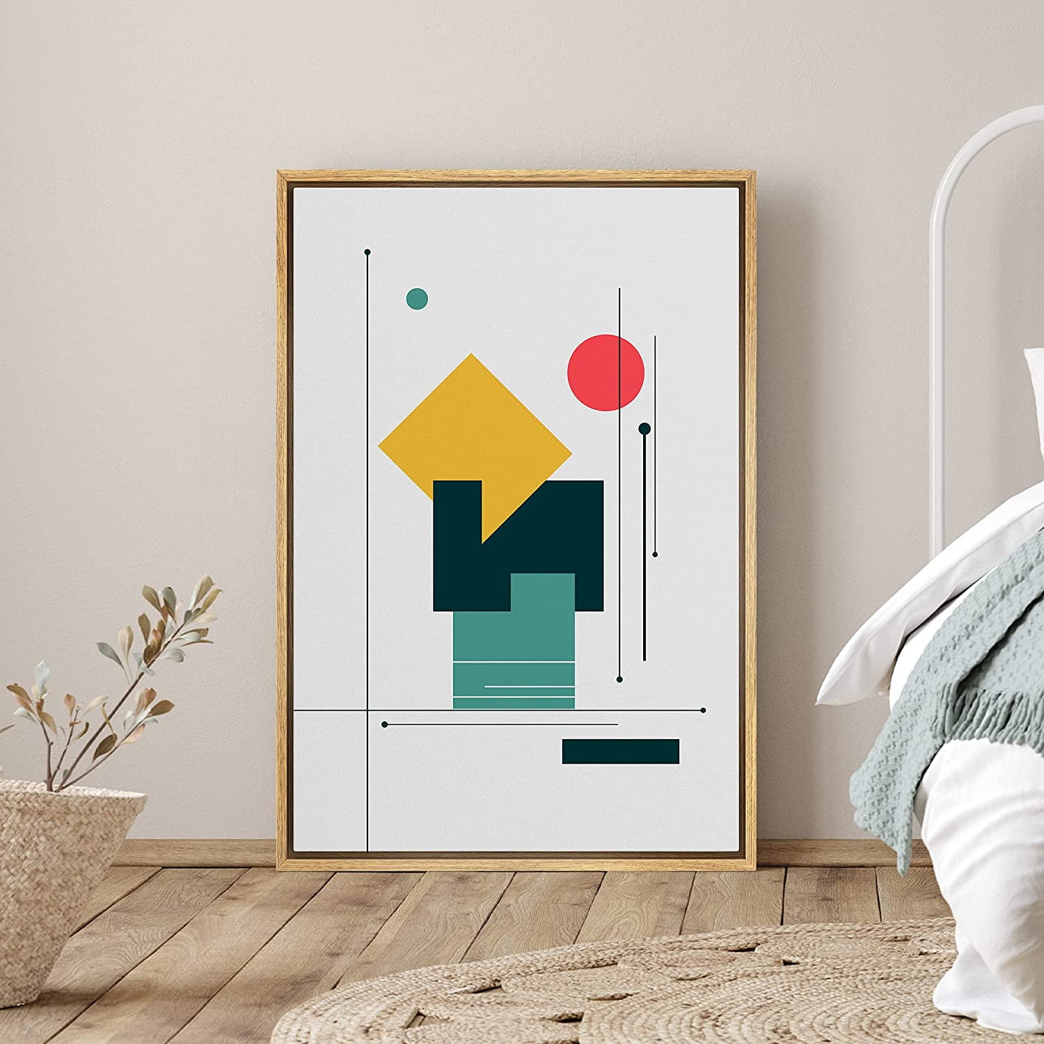 PixonSign Framed Canvas Print Wall Art Right Angle Midcentury Art Geometric  Shapes Illustrations Modern Art Contemporary Fun Multicolor Ultra for  Living Room, Bedroom, Office - 16x24 Natural 