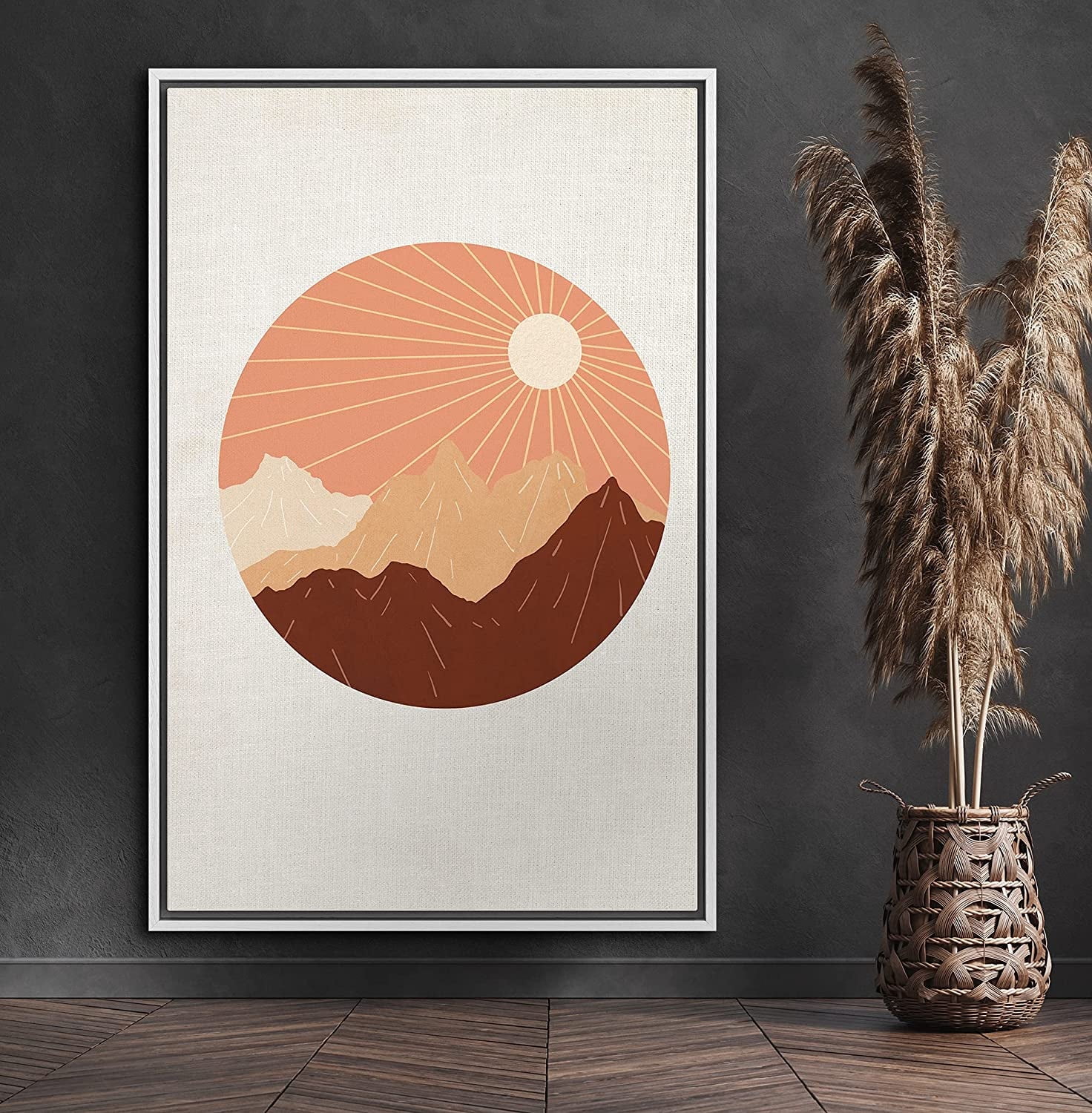 PixonSign Framed Canvas Print Wall Art Double Exposure Sun & Mountains ...
