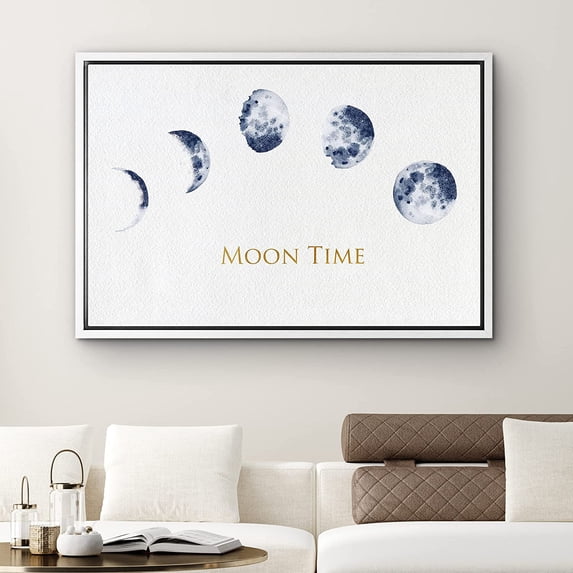 PixonSign Framed Canvas Print Wall Art Dream Moon Panorama Nature Clouds Illustrations Modern Art Chic Scenic Relax/Calm Blue Pastel for Living Room, Bedroom, Office - 24"x36" White