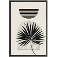 thumbnail image 1 of PixonSign Framed Canvas Print Wall Art Duotone Dark Mid-Century Retro Palm Leaf Circle Abstract Shapes Illustrations Modern Art Boho Decorative Chic for Living Room, Bedroom, Office - 16"x24" BLACK, 1 of 5